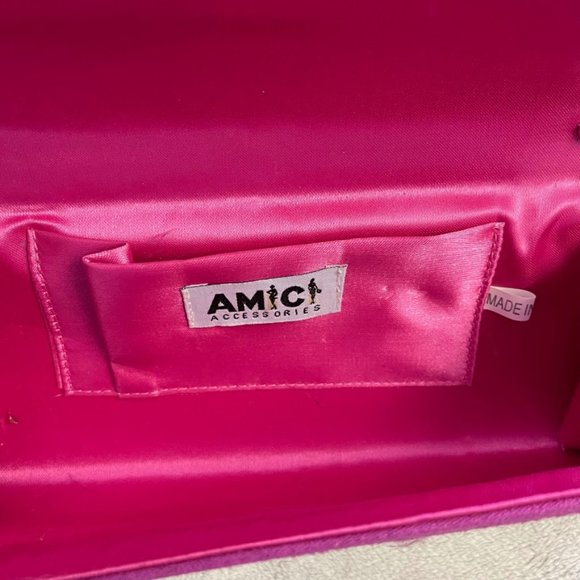 Amici Fuchsia Feathered Shoulder Clutch Purse - Picture 3 of 6